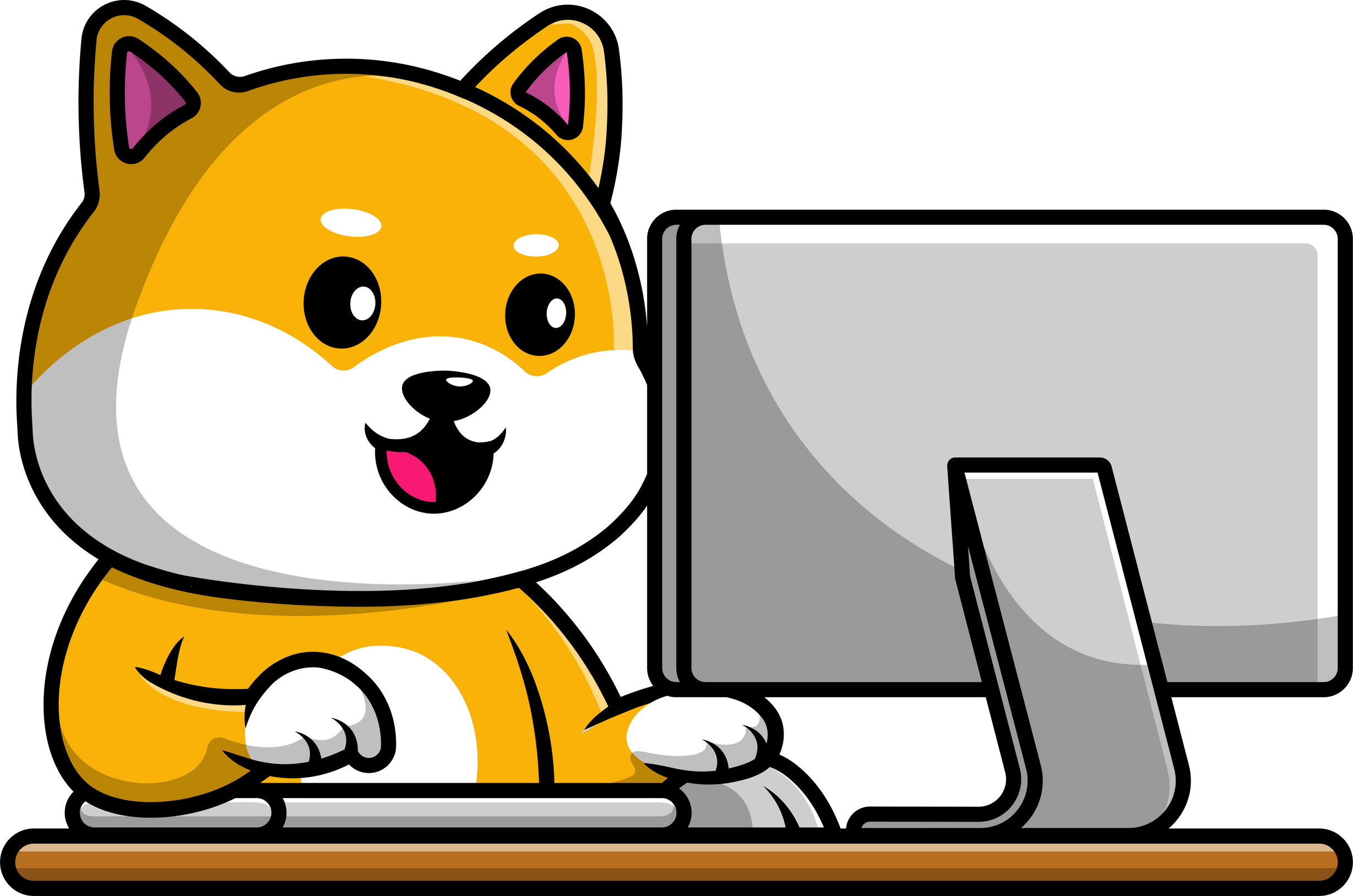 Cute Shiba Inu Dog Working On Computer Cartoon